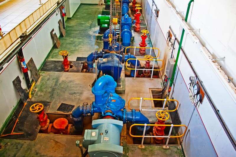 Water pumping station inside of a pumphouse